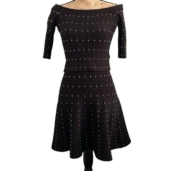 EUC Nordstrom Chelsea28 2-Pc Off Shoulder Black White Dot Top and Skirt Set - XS - Picture 4 of 11